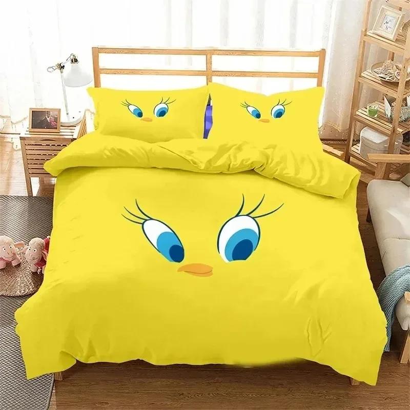 3D Printed Tweetys Bird Bedding Set Duvet Cover Bed Set Quilt Cover Pillowcase Comforter King Queen Size Boys Adult Bedding Set