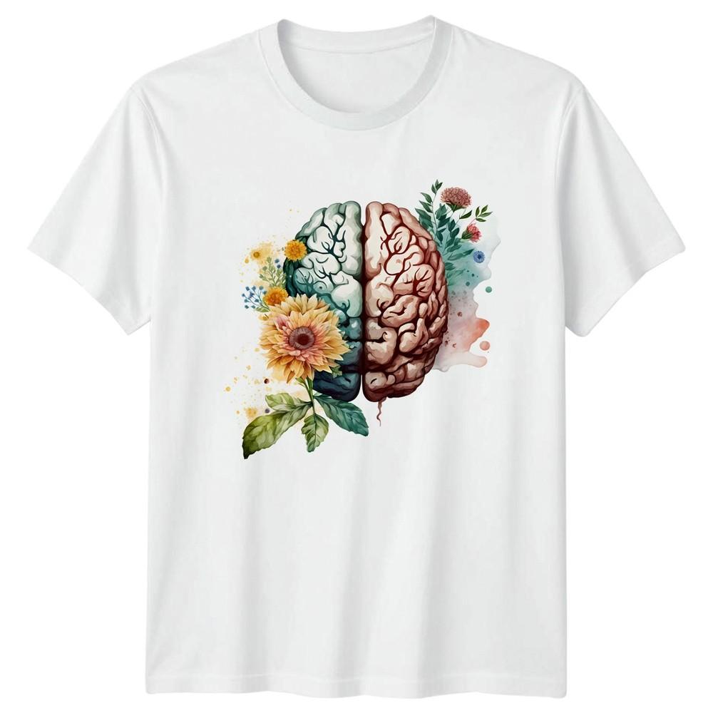 Floral Brain Watercolor TShirt Psychology Unisextal Health Gift For Him And Her S