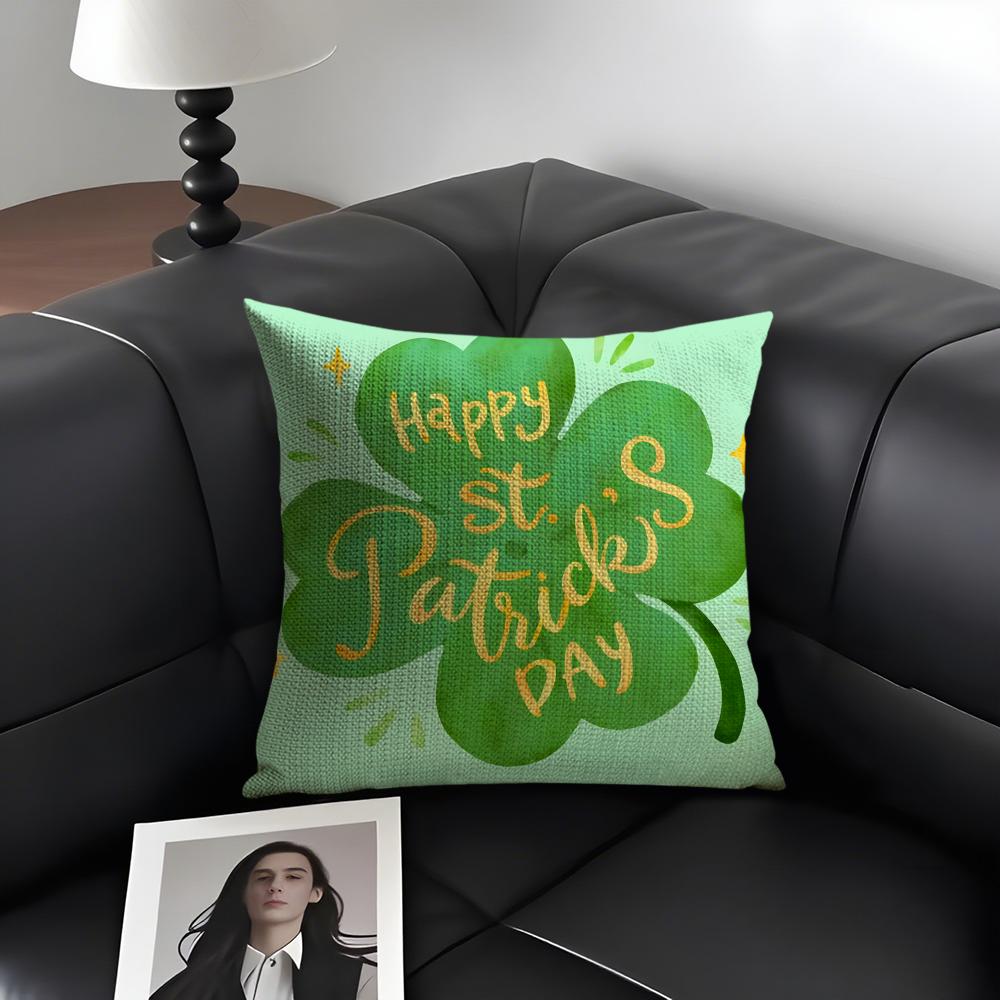 St Patricks Day Happy Cushion Cover Natural Linen Organic Fabric DoubleSided Printing Sofa Home Decor Gift Pillow Case
