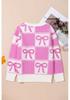 2025 Winter Women's Bow Color Block Round Neck Knitwear Sweater