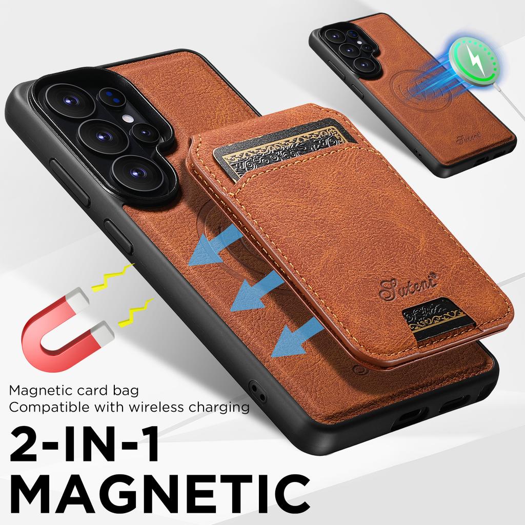 2 In 1 Detachable Lychee Grain Magnetic Leather Phone Case for Samsung S26 Ultra S25 Plus S24 S23 S22 Wireless Charging Cover