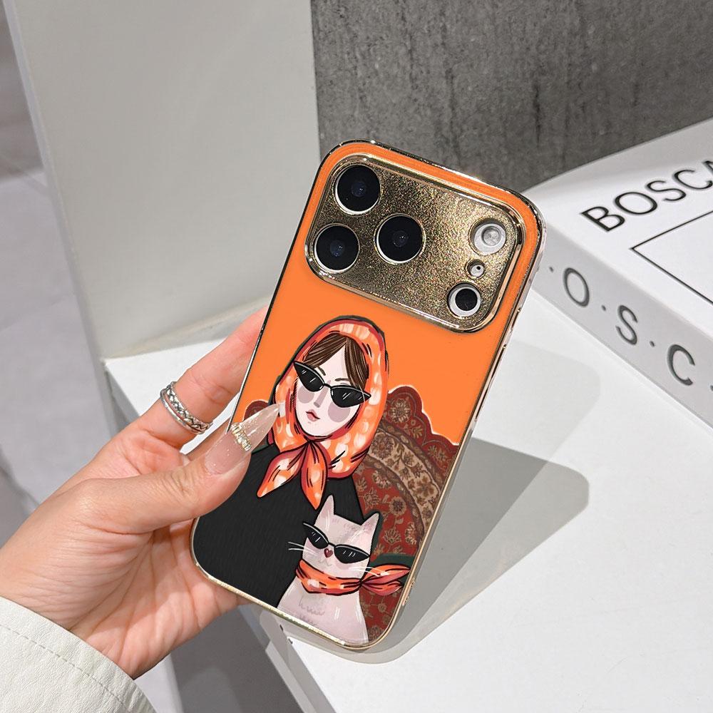 

Lucky Start Phone Case For iPhone 17 16 15 14 13 12 11 Pro Max 16E Gold Electroplated glass shell Orange Cool Duo Cover IPHONE17PROMAX