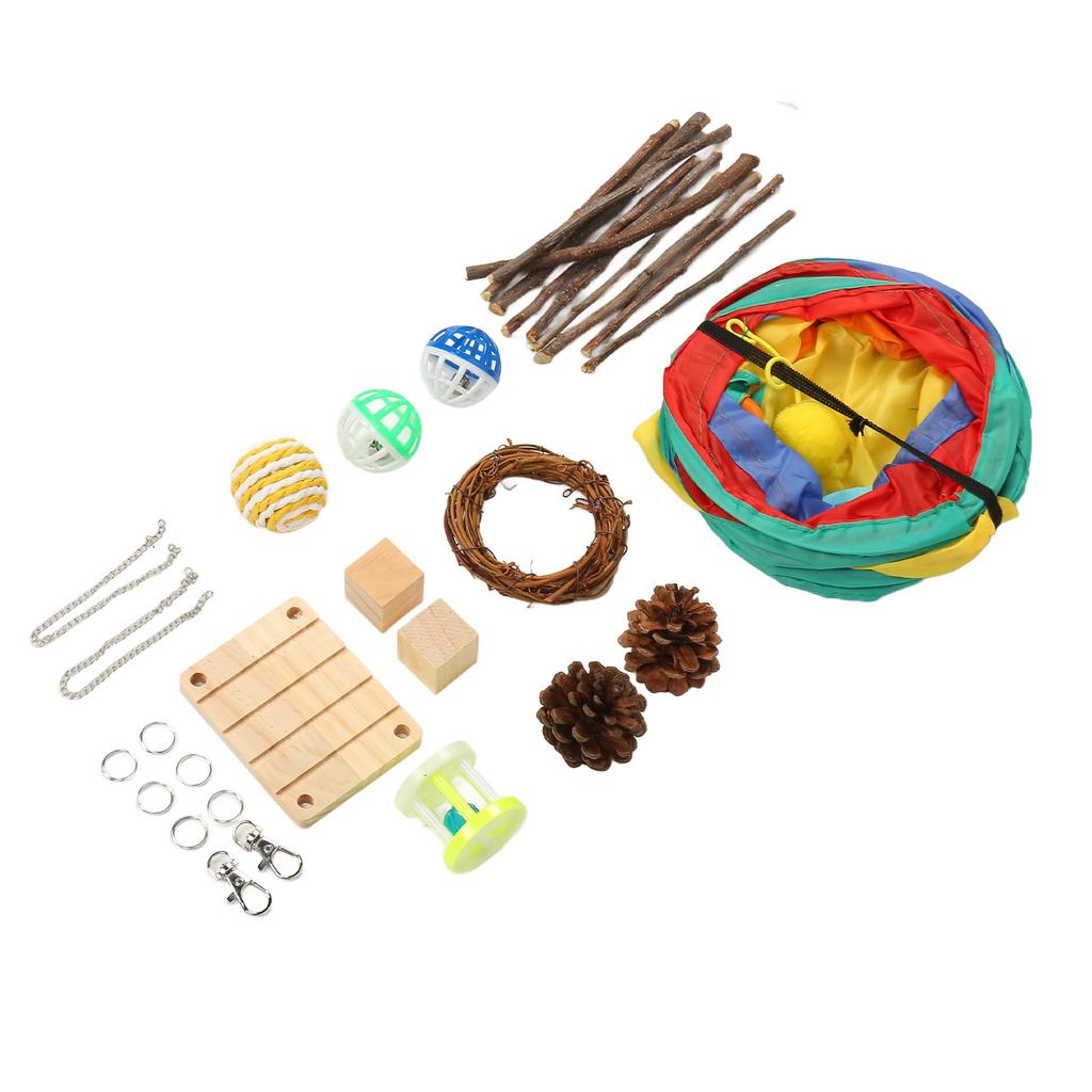 Hamster Tunnel Toys Grinding Teeth 3 Way Rabbit Tunnels and Tubes with Chew Toys for Rabbit Guinea