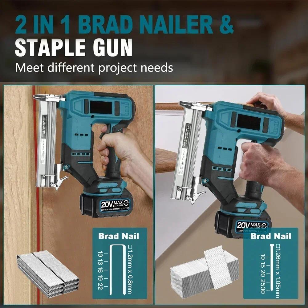 2 In 1 Brushless Electric Air Nail Gun Cordless Portable Nailer Stapler Framing U-shape Nail Woodworking Power Tools