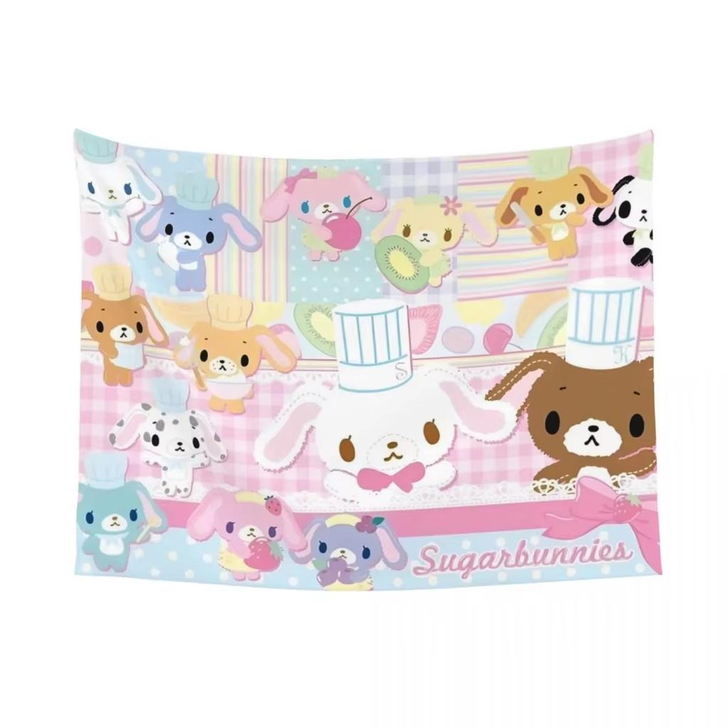 Sanrio Sugarbunnies Large Anime Print Tapestry Hippie Wallpaper Wall Hanging Kawaii Cartoon Decoration Living Room Bedroom Home