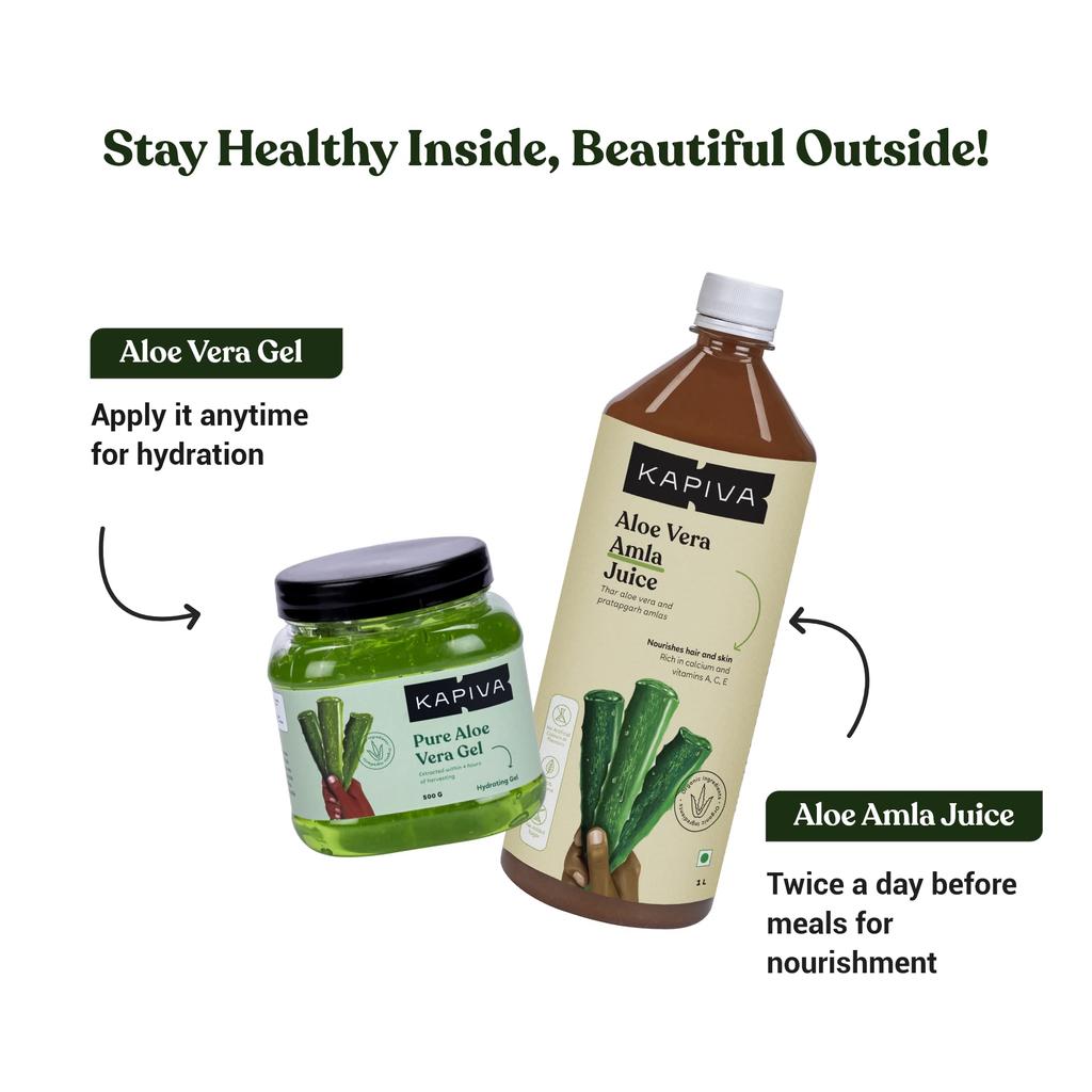 Kapiva Aloe and Amla Juice + Aloe Vera Gel | Ayurvedic Combo for Clearer Skin and Stronger Hair (1L+500g)