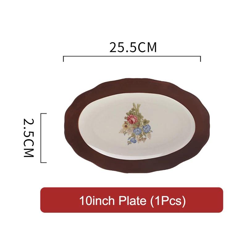 SOLECASA European Style Retro Ceramic Tableware Rose Pattern Bowl Plates Dessert Dish Spaghetti Plate Fruit Salad Bowl household