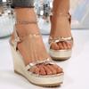 Fashion High quality summer wedge sandals for women 9cm high heel new 2025 size  platform open toe elegant shoe black