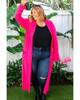Azura Exchange Strawberry Pink Plus Size Side Split Pockets Duster Cardigan