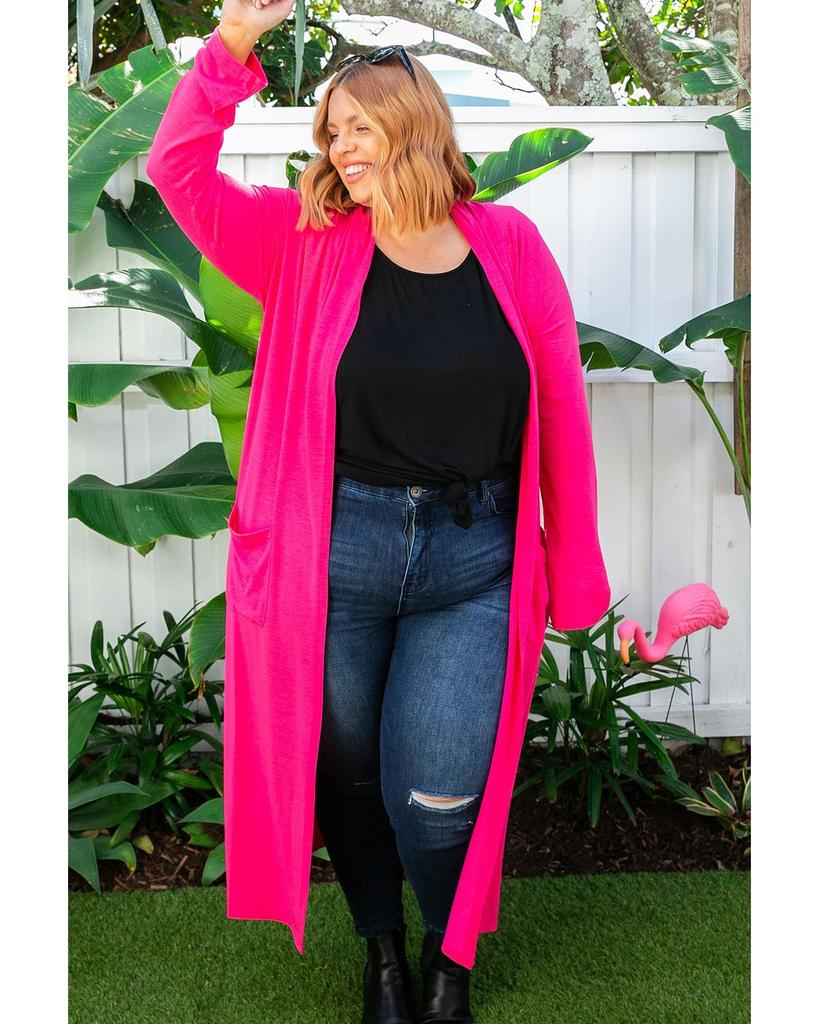 Azura Exchange Strawberry Pink Plus Size Side Split Pockets Duster Cardigan