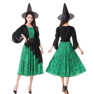Halloween Wicked Witch Purple Green Witch Dress Cosplay Stage Costume