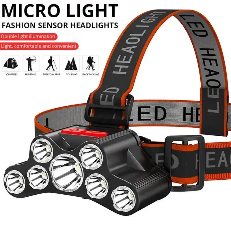 7LED Powerful LED Headlamp USB Rechargeable 4 Modes Waterproof Adjustable Head Lamp Flashlight For Camping Emergency Headlights