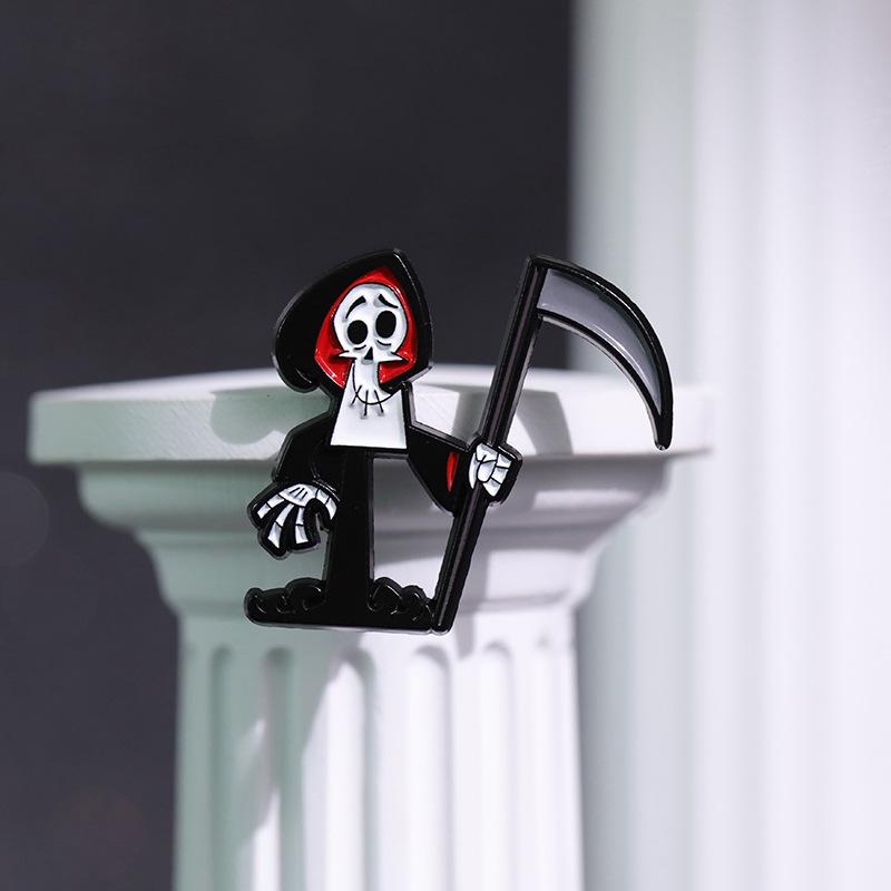 The Grim Reaper Adventures Animation Enamel Pin Funny Skeleton Halloween Brooch Lapel Badge Jewelry Gifts For Kids Friends