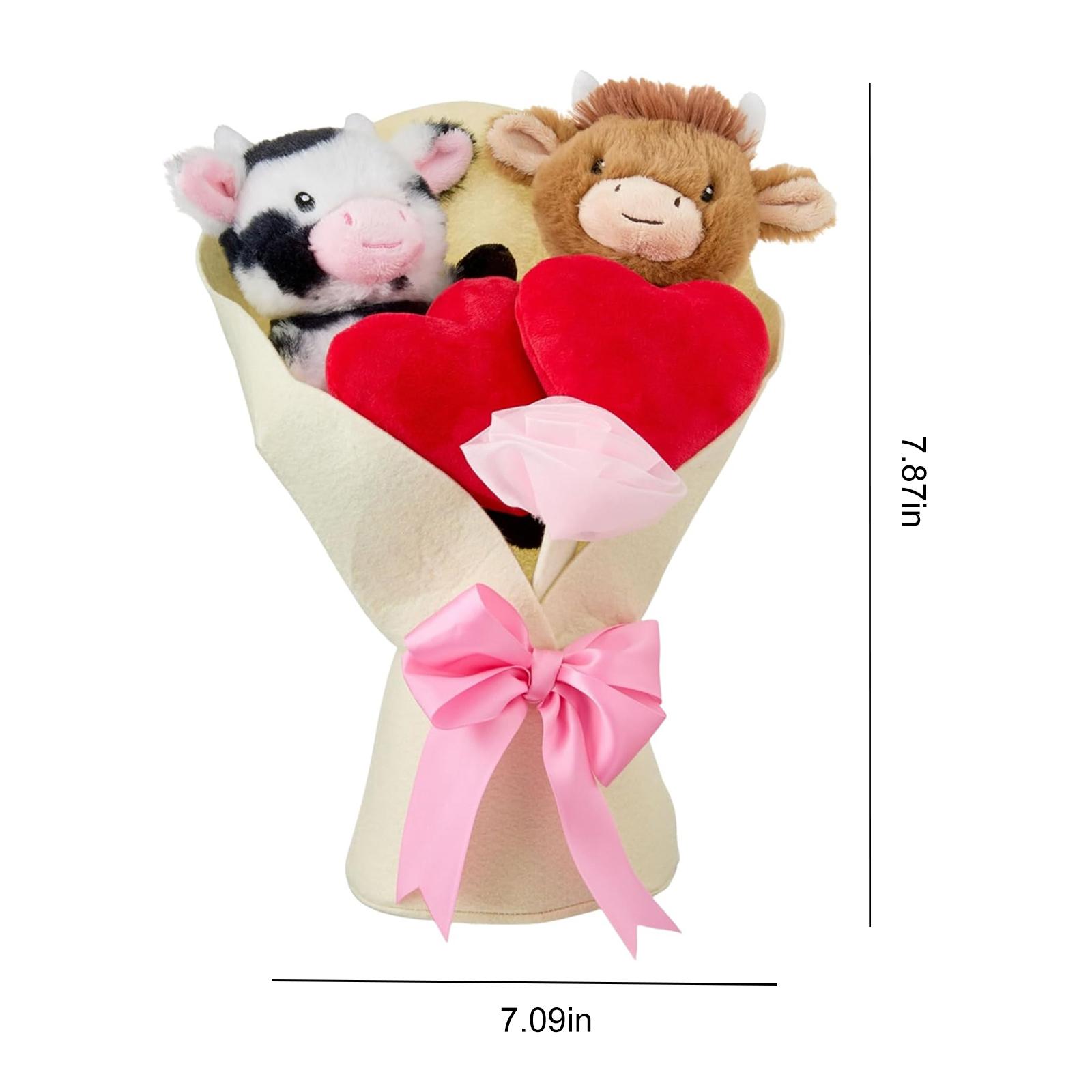 

1/2pcs Highland Cow Plush Toy Soft Stuffed Hearts and Pink Bow Bouquet Cute Cartoon Animal Toys for Boys Girls Birthday Gift