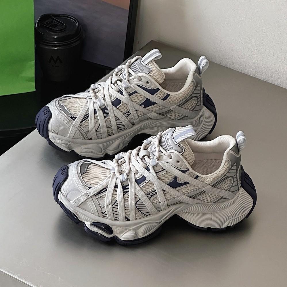 

Daddy Shoes Women s Dirty Chunky Sneakers Spring Genuine Leather Platform Thick Bottom Strap Niche Casual Shoes Woman 40