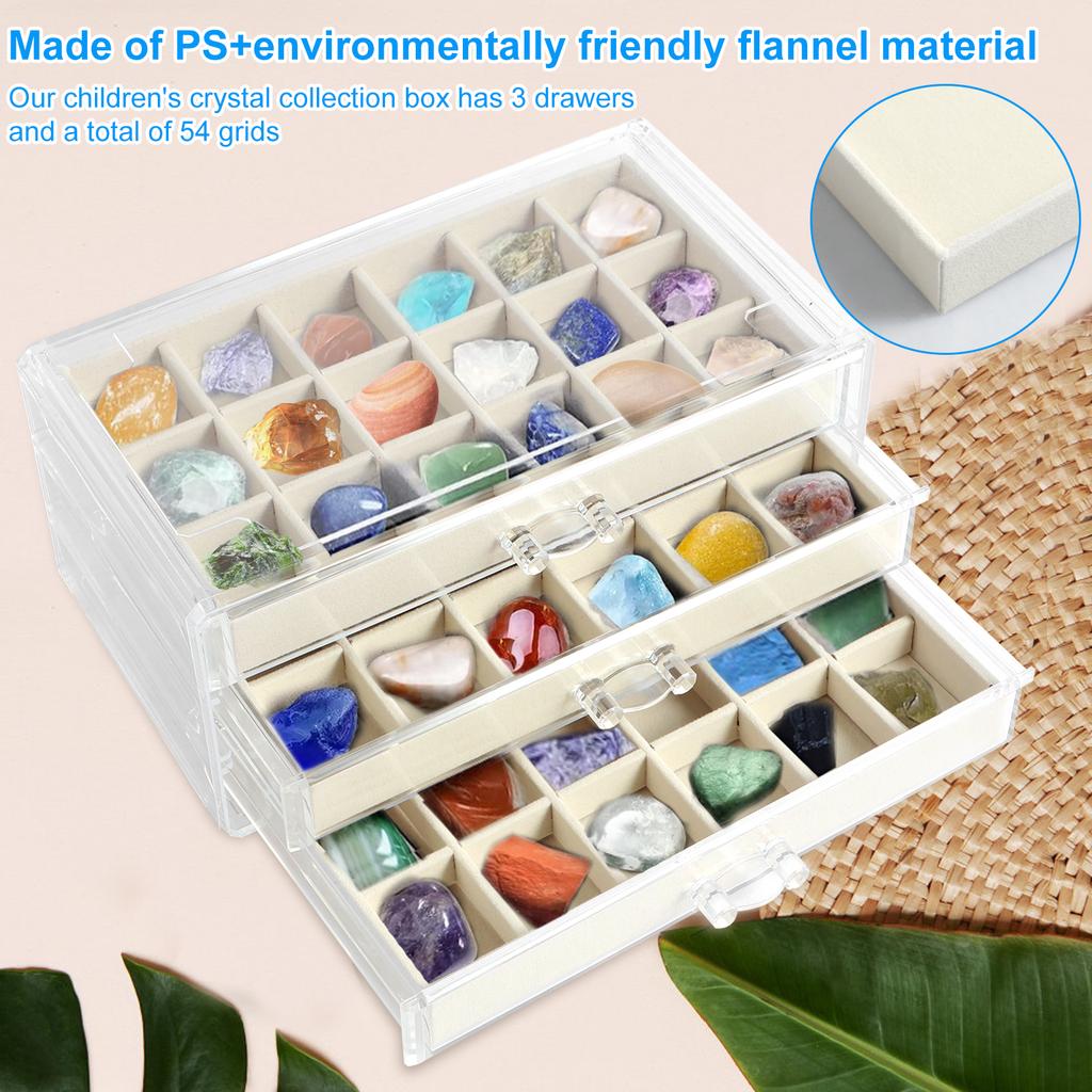 3/5 Tier Rock Display Case Clear Rock Collection Display Case 54/90 Grids Large Content Rock Collection Box Multi-role Storage