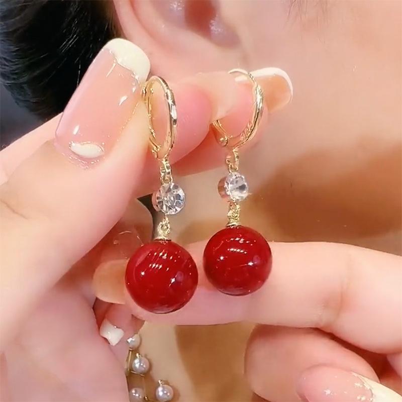 Vintage Red Color Maple Leaf Inlay Zirconl Metal Earrings For Women  Personalization Jewelry Gift