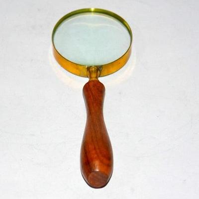 Magnifying Glass Brass Nautical Wood Table Top Base Handle