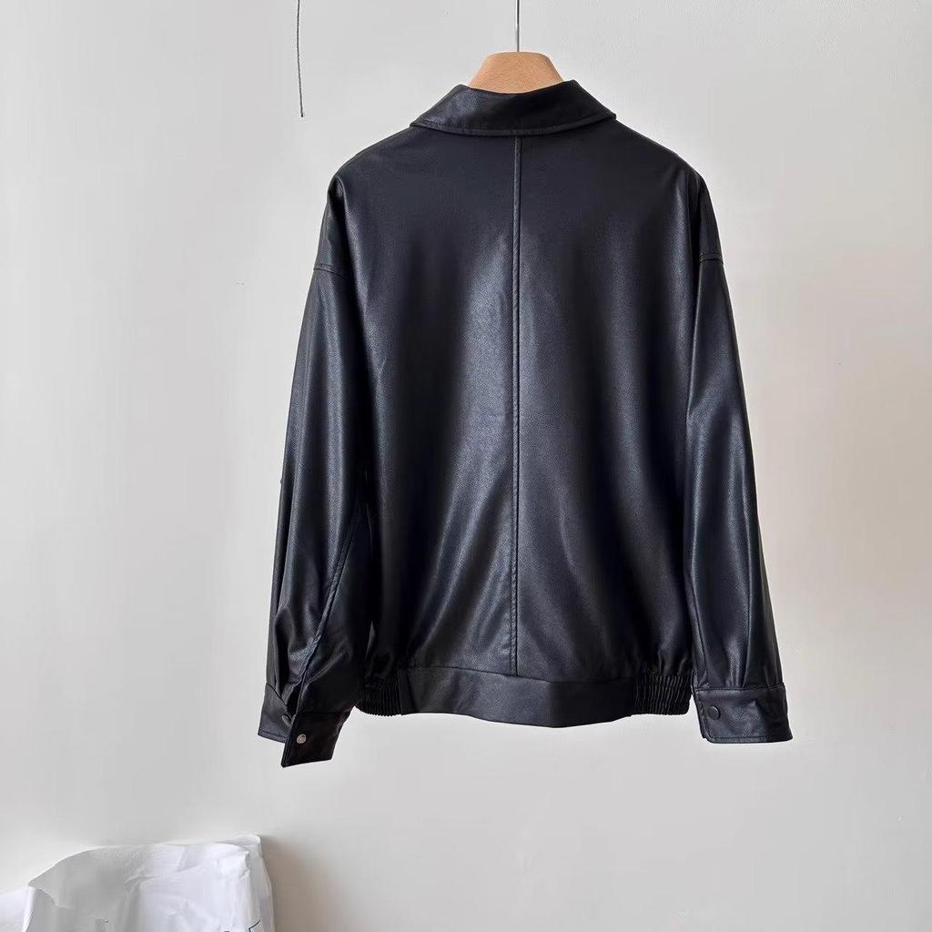 Men's Trendy Loose Fit PU Leather Motorcycle Jacket - European & American Street Style