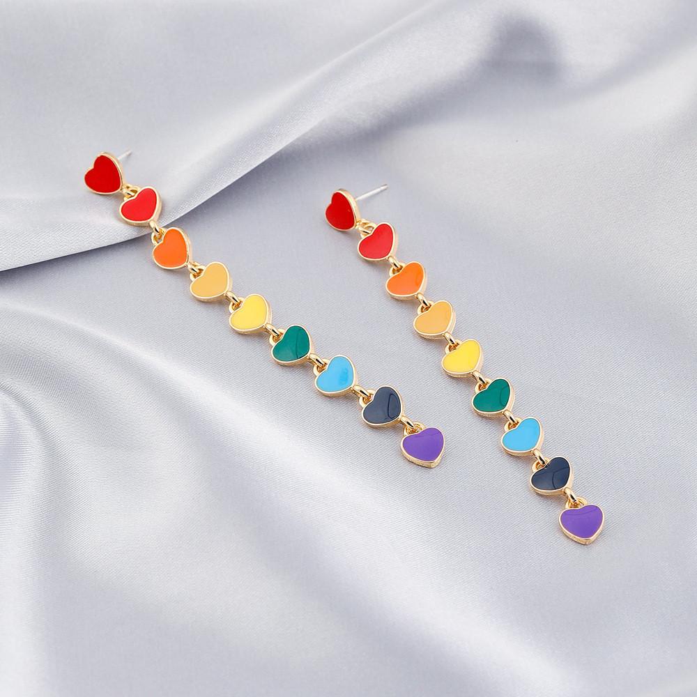 Stylish Colorful Heart Alloy Long Earrings Women s Simple Drop Dangle
