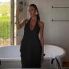 Sexy Loose Backless Sleeveless V-neck Pleated Long Halterneck Mesh Dress