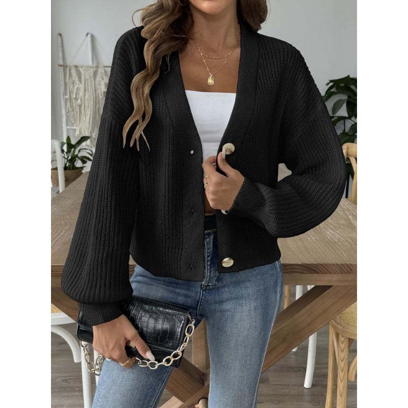 Women Casual Short V Neck Button Cardigan Knit Sweater Outerwear