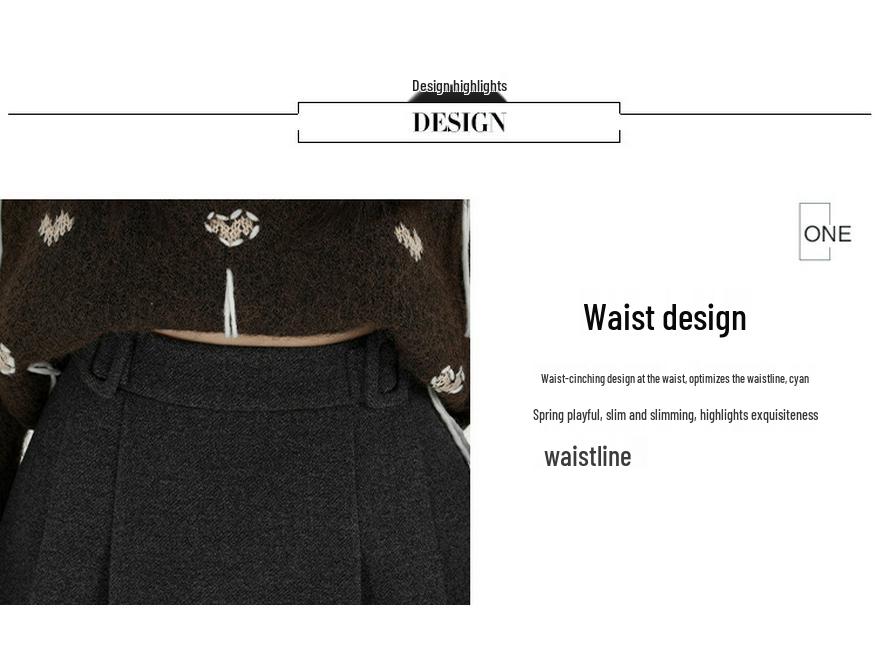 Elegantní šedá plisovaná midi sukně do pasu áčkového střihu v korejském stylu, směs vlny