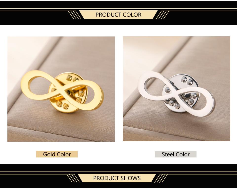 Dawapara Classic Infinity Symbol Brooch Endless Love and Friendship Lapel Pin Stainless Steel Accessories