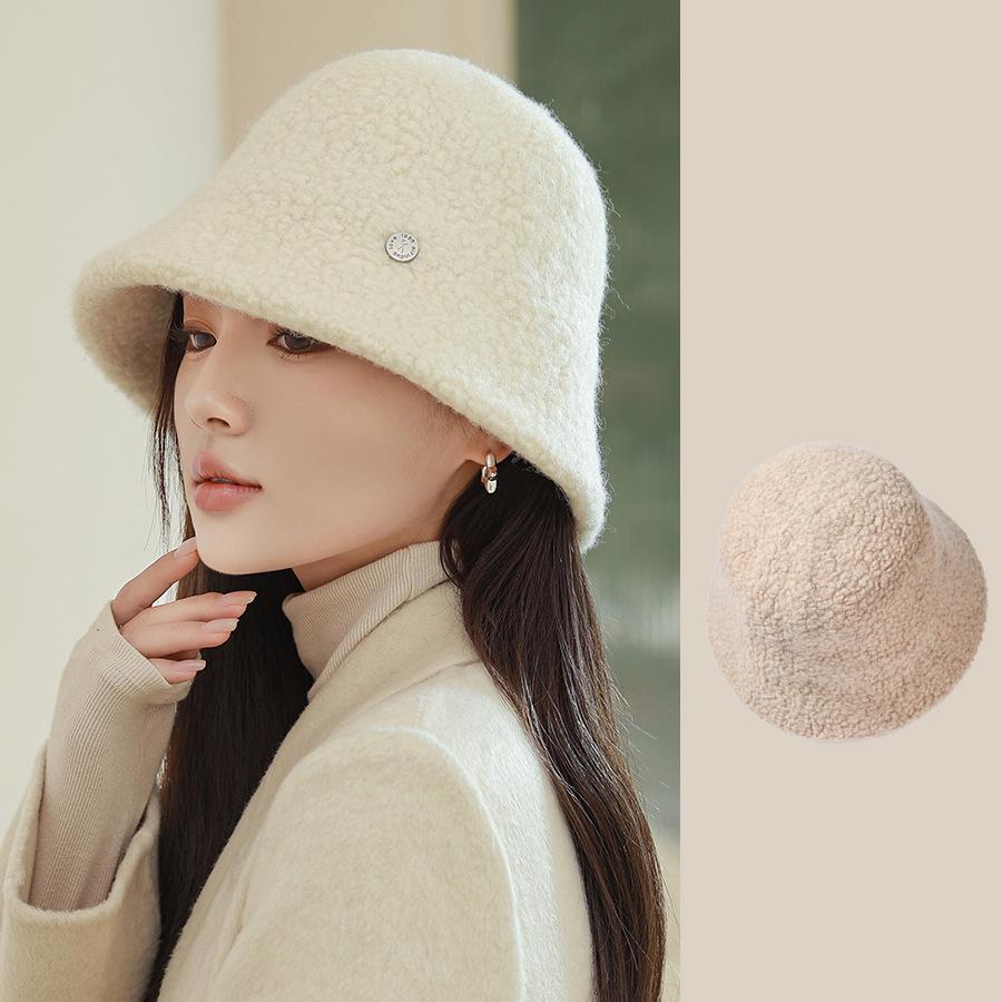 Women'S Bucket Hat Autumn Winter Hat Wool Wide Brimmed Sunshade Bob Cap Keep Warm Casual Vintage Lady Hat Accessories