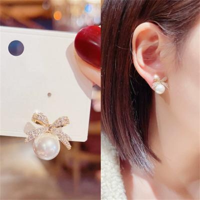 New Fashion Butterfly Knot Diamond Pearl Earrings  Stud Earrings for Women Charms Jewelry Brincos Christmas Day Girl Gift