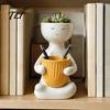 Zen Desktop Flower Pot Smiling Face Plant Pot, Double Planting Space Planter, Cute Resin Holder Sitting Figure Flowerpot for Succulents, Home