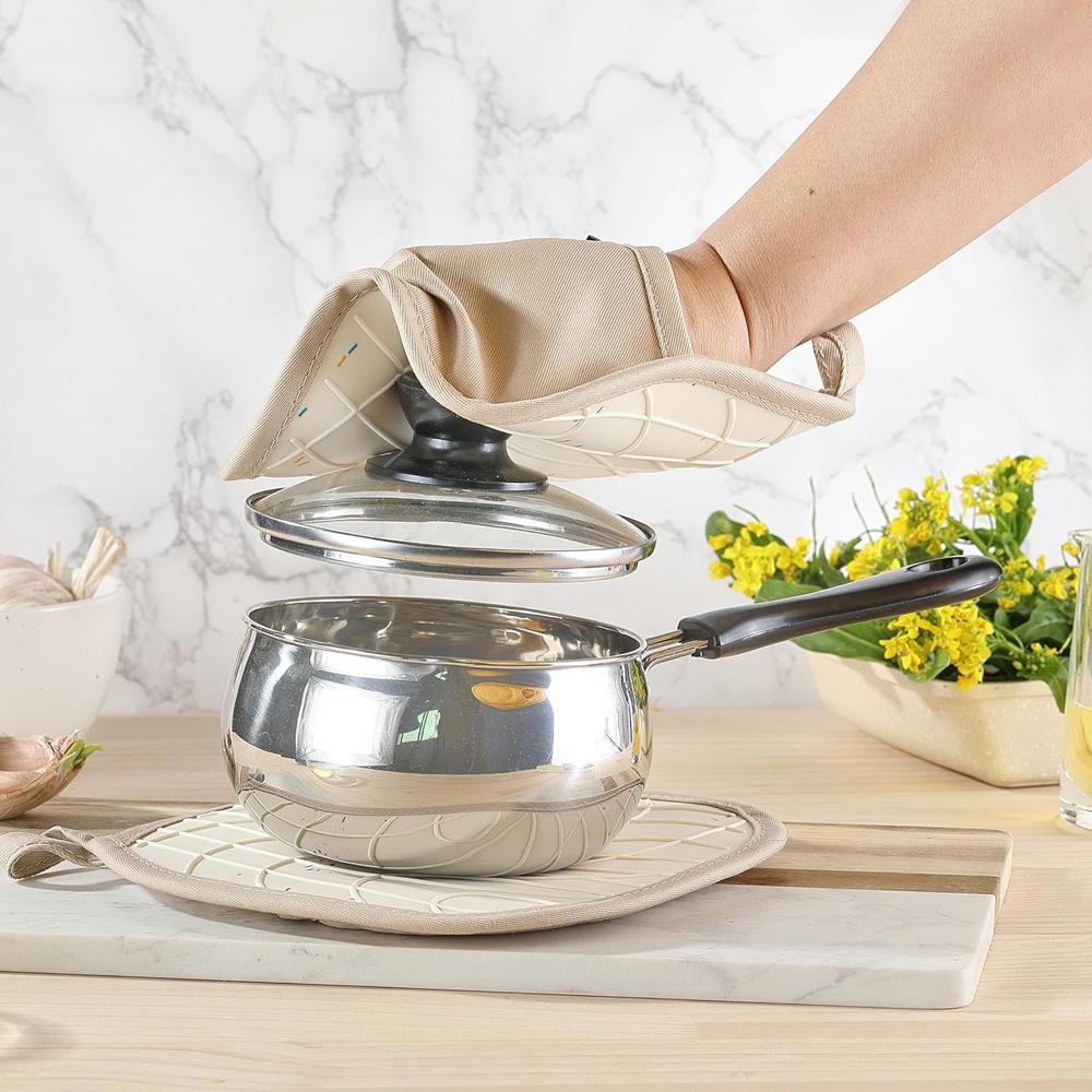 Thickened Pot Holders for Kitchen Waves Texture Non-Slip Silicone Potholders Heat-Resistant Hot
