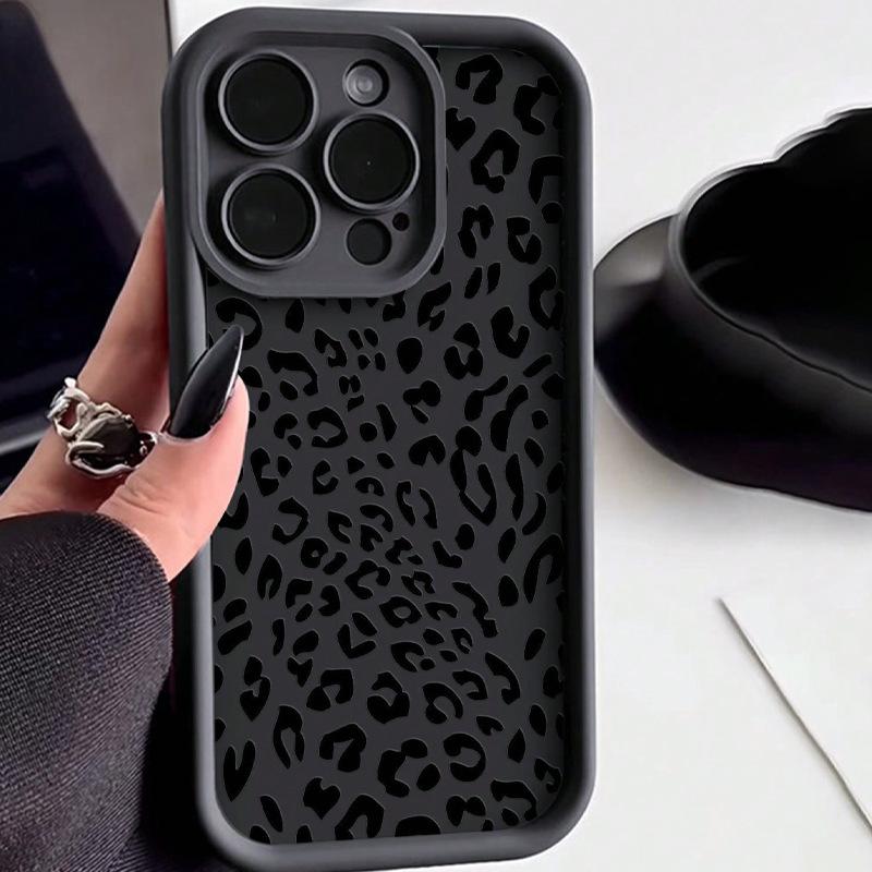 Black Leopard Print Phone Case For iPhone 16 15 14 13 12 11 Pro Max XS Max 7 8 Plus XS X SE 2020 13promax Soft Shockproof Bumper Phone Back Case Cover
