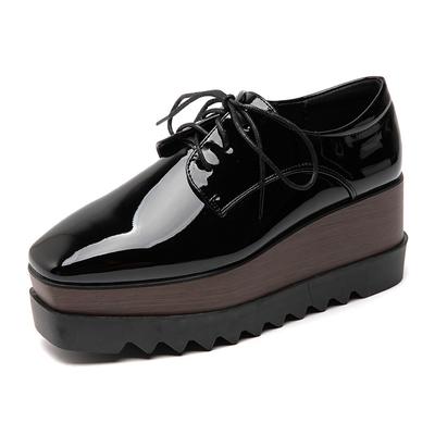 British Style Platform Shoes Women Platform Spring 2024 Square Head with Patent Leather Slope Single Shoes and Leisure Shoes Increased. HZB