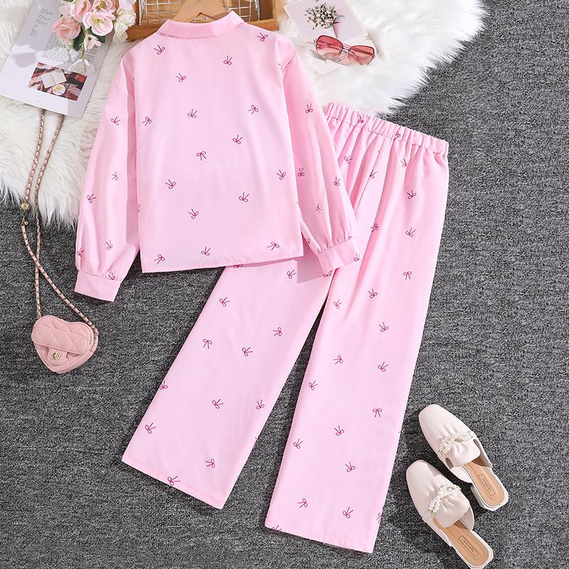Girls Suit Burst Children's Clothing Spring, Summer Autumn Sunscreen Suit New Children's Long-sleeved Shirt + Wide-legged Trousers 2pcs