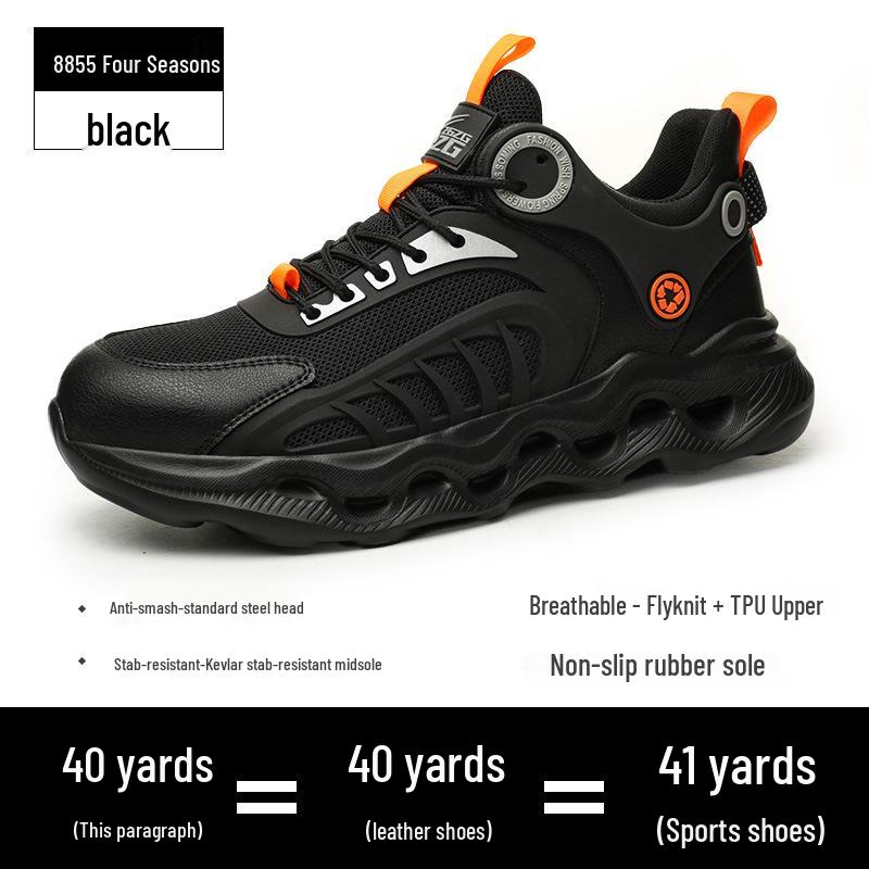Men s All-Season Durable Work Shoes: Thick Soft Sole, Anti-Smash, Anti-Puncture, Wear-Resistant Labor Protection. 8855 Black - Size 39