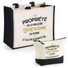 Duo Jute Tote Bag and Black Pouch Property of the Best Aesthetician Gift Female Colleague Humor Retirement Secret Santa | Bag
