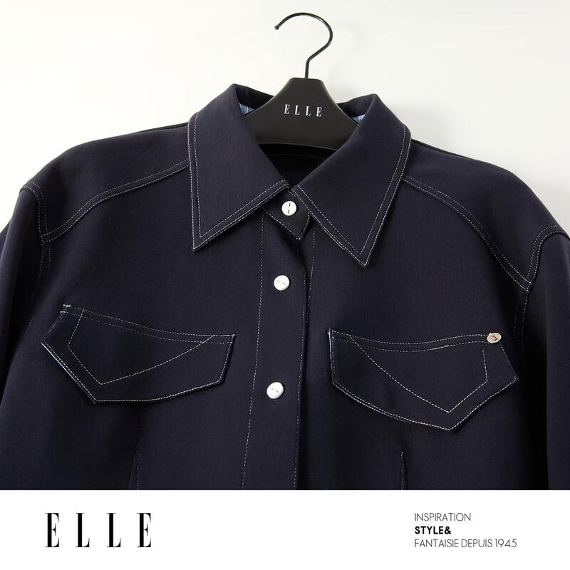 ELLE Elegant Color Block Shirt Dress