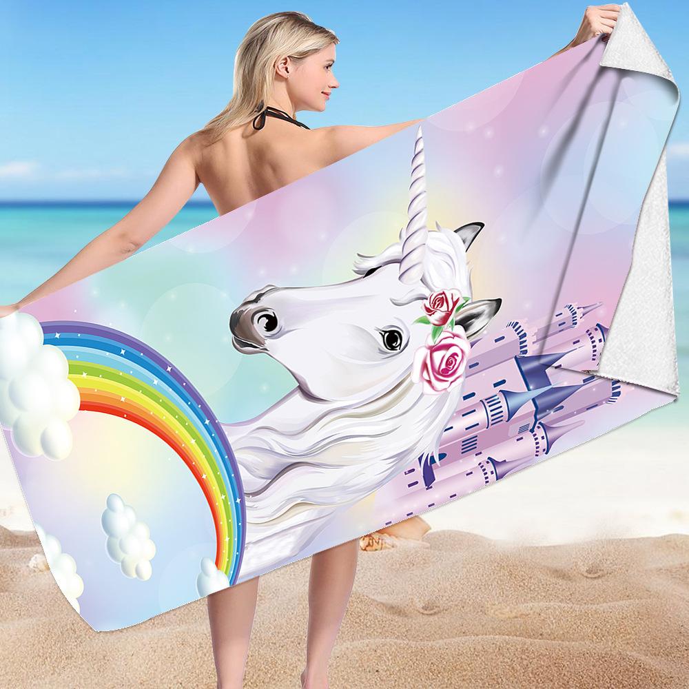 Cute Unicorn Series digital-printed polyester Superfine fiber double-sided fleece Beach vacation bath towel, beach towel