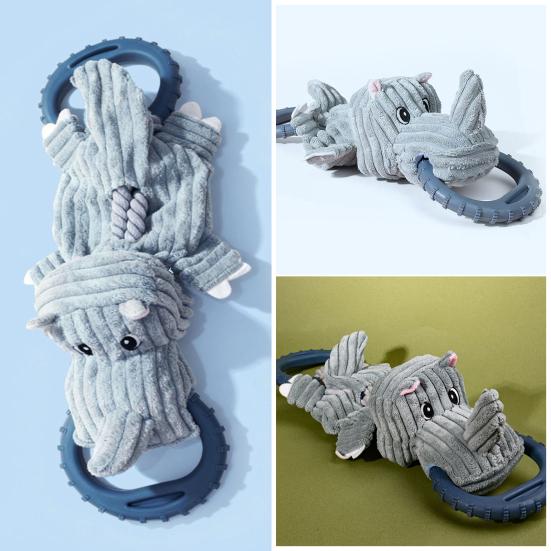 Giocattolo per Animali a Forma di Rinoceronte Resistente al Morso Peluche Giocattolo da Masticare per Cani con Suono Integrato Morbido Interattivo Giocattolo per Alleviare lo Stress