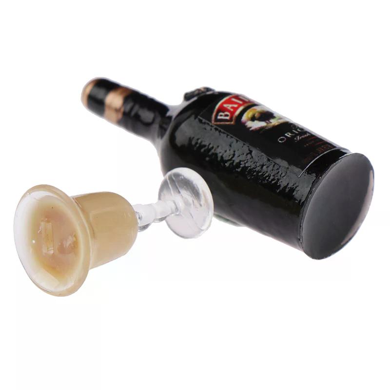Simulation Drinks Model Toys 1/12 Dollhouse Miniature Wine Bottle Set With Cup