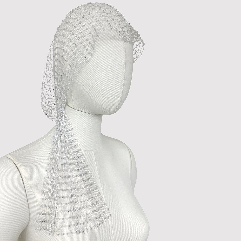 Rhinestone Fishnet Headscarf & Diamond Mask - Trendy Holiday Party Hat & Fashion Statement.