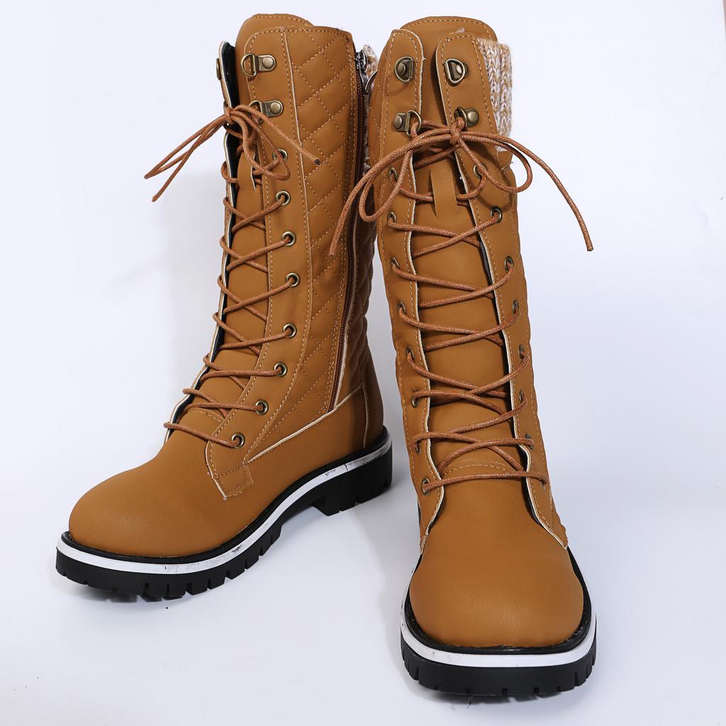 Large size round head Martin boots women's autumn and winter large size high tube low heel warm women's cotton boots