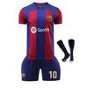 Set Maglia da Calcio Barcelona Messi per Bambini, Blu Bianco, Traspirante Asciugatura Rapida, Taglia Gioventù