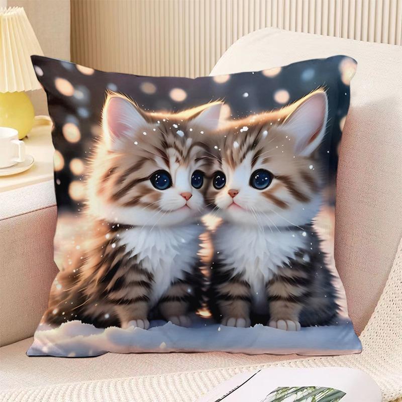 Couple Cat Print Decorative Pillowcase Bedroom Living Room Square Cushion Pillowcase