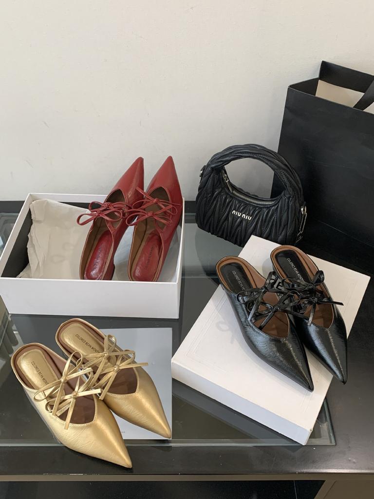 2025 New Pointed Bow Bag Head Half Drag Women Wear Versatile Flat French Lazy Muller Shoes Women