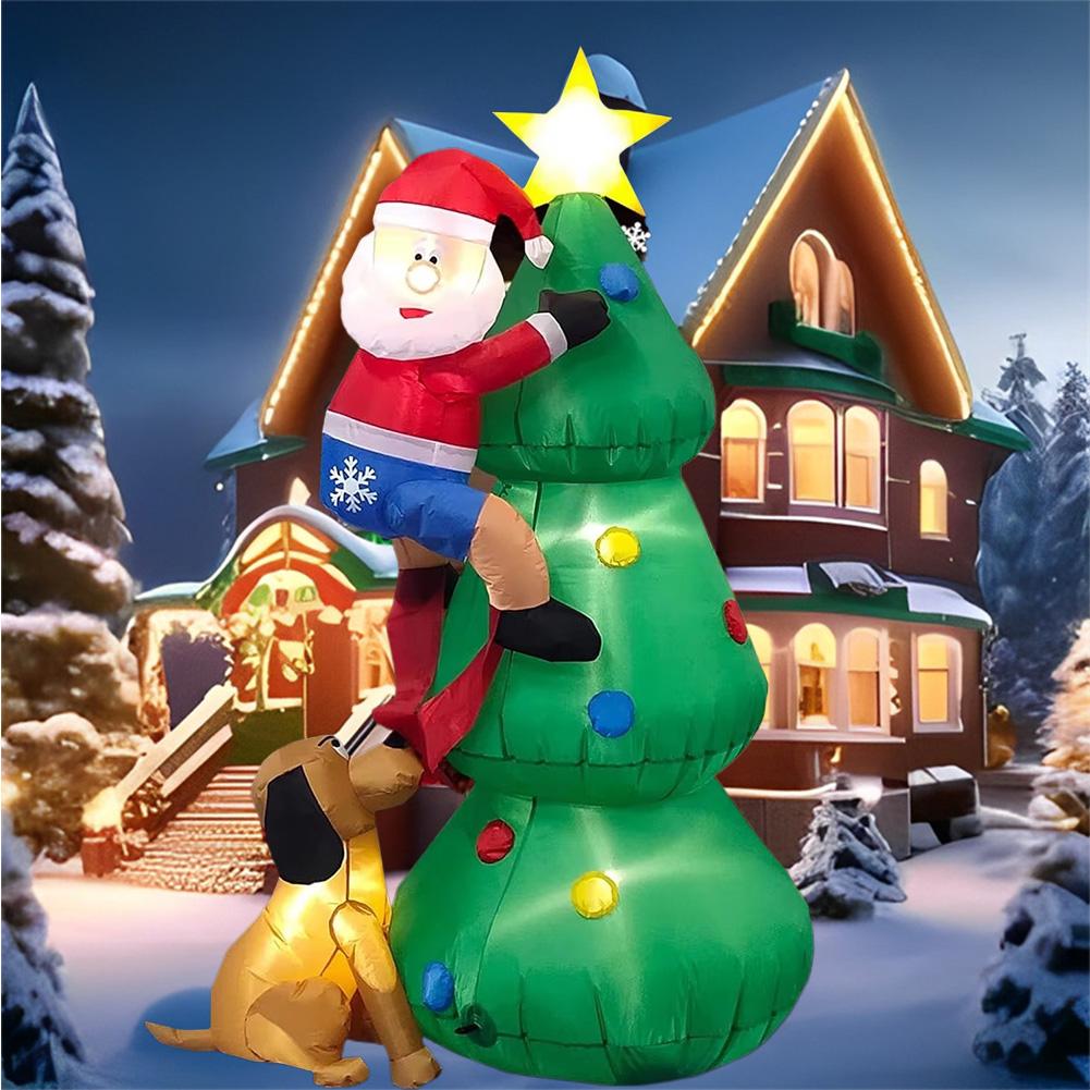Christmas Inflatables Decoration Dog Bite Santa Built-in LED Inflatable Model Luminous Xmas Atmosphere Outdoor Decor Model