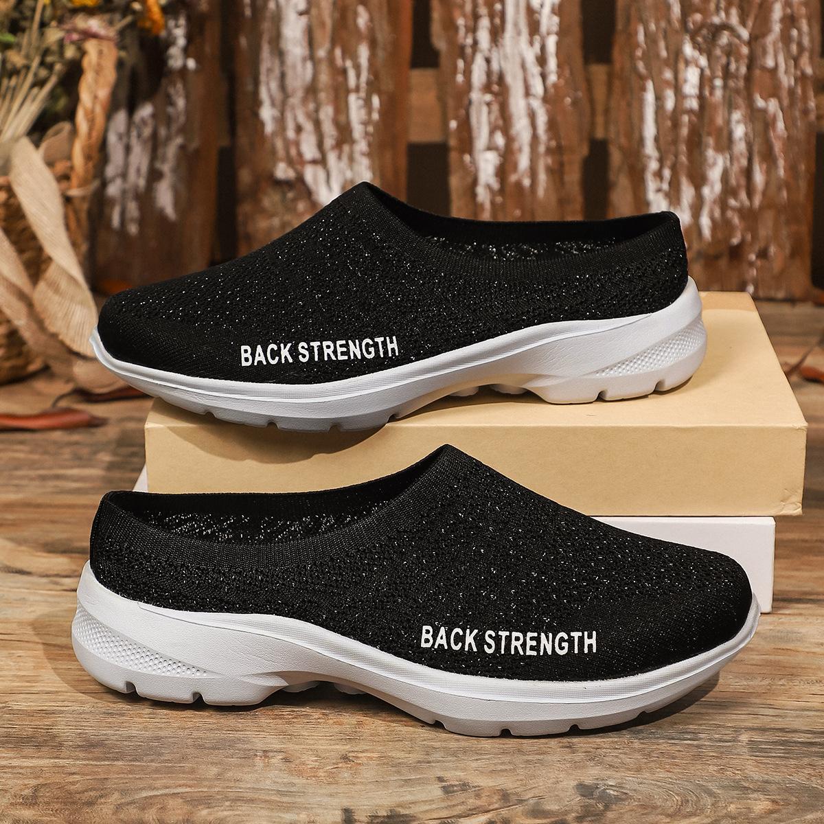 

Large Size One-Pedal Wedge Slippers Women S Autumn Breathable Fly-Woven Thick-Soled Letter Bag Head Slippers 36 чёрный
