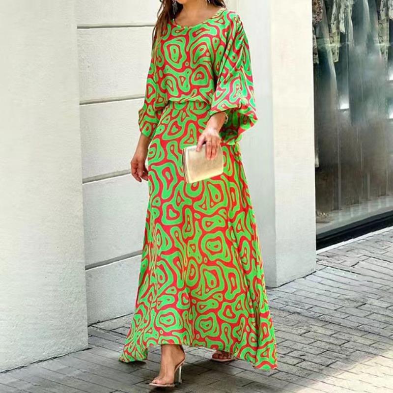 JKASHDK Women's Fashion Casual Spring Autumn Geometric Print 3/4 Sleeves O Neck Trousers Pants Suits