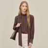 Hiikeu High-Neck Tie Blouse_Choco Brown